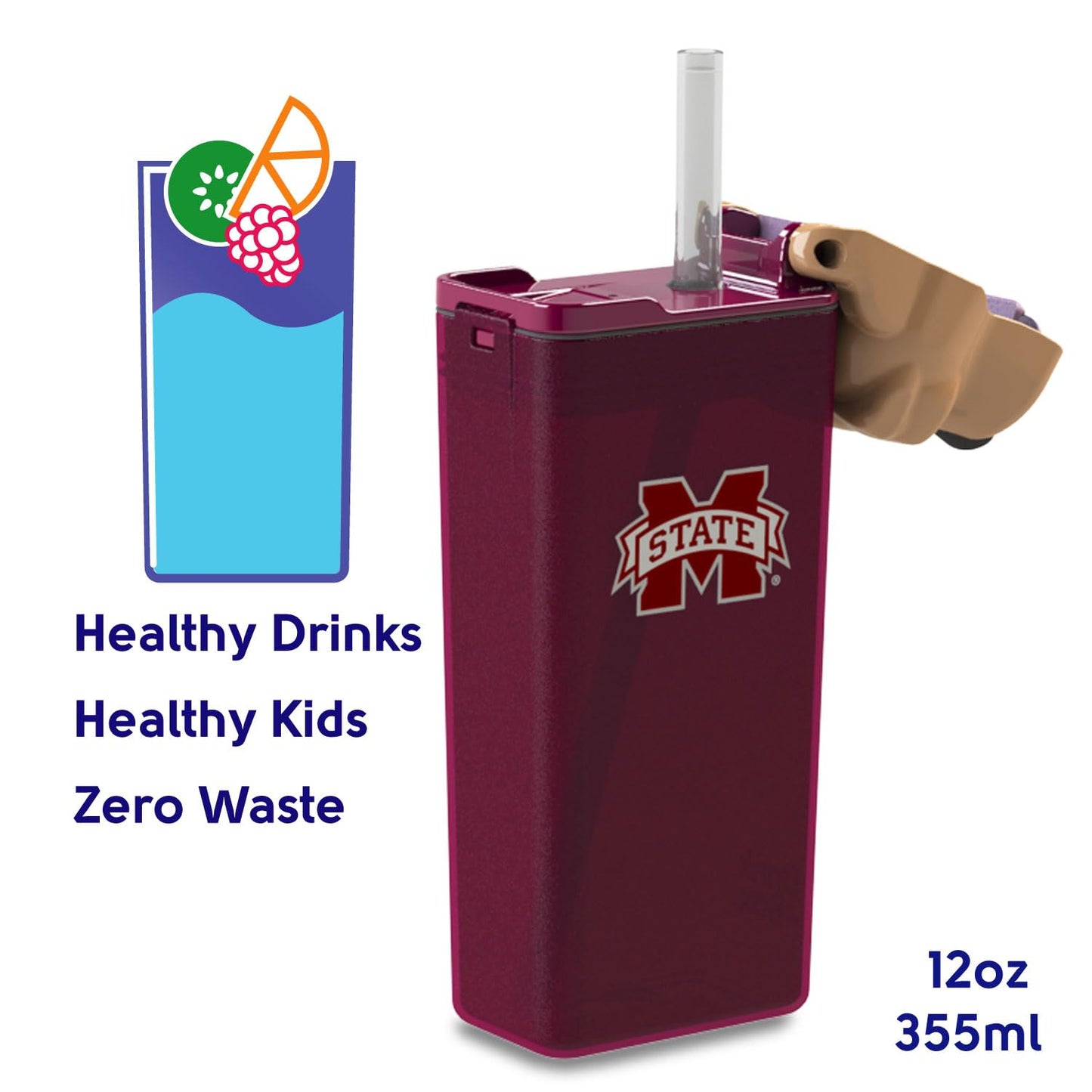 FUNTOPS Reusable Water Bottle | Officially Licensed NCAA Sports Bottle |BPA Free | Dishwasher Safe | Mississippi State University | Bully Mascot