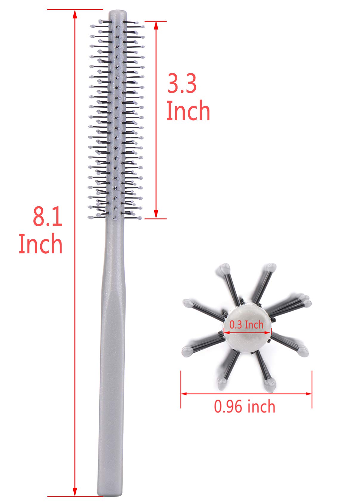 PERFEHAIR Small Mini Plastic Round Hair Styling Brush with Nylon Bristle for Short Hair Blow Drying, 1 Inch Diameter Barrel