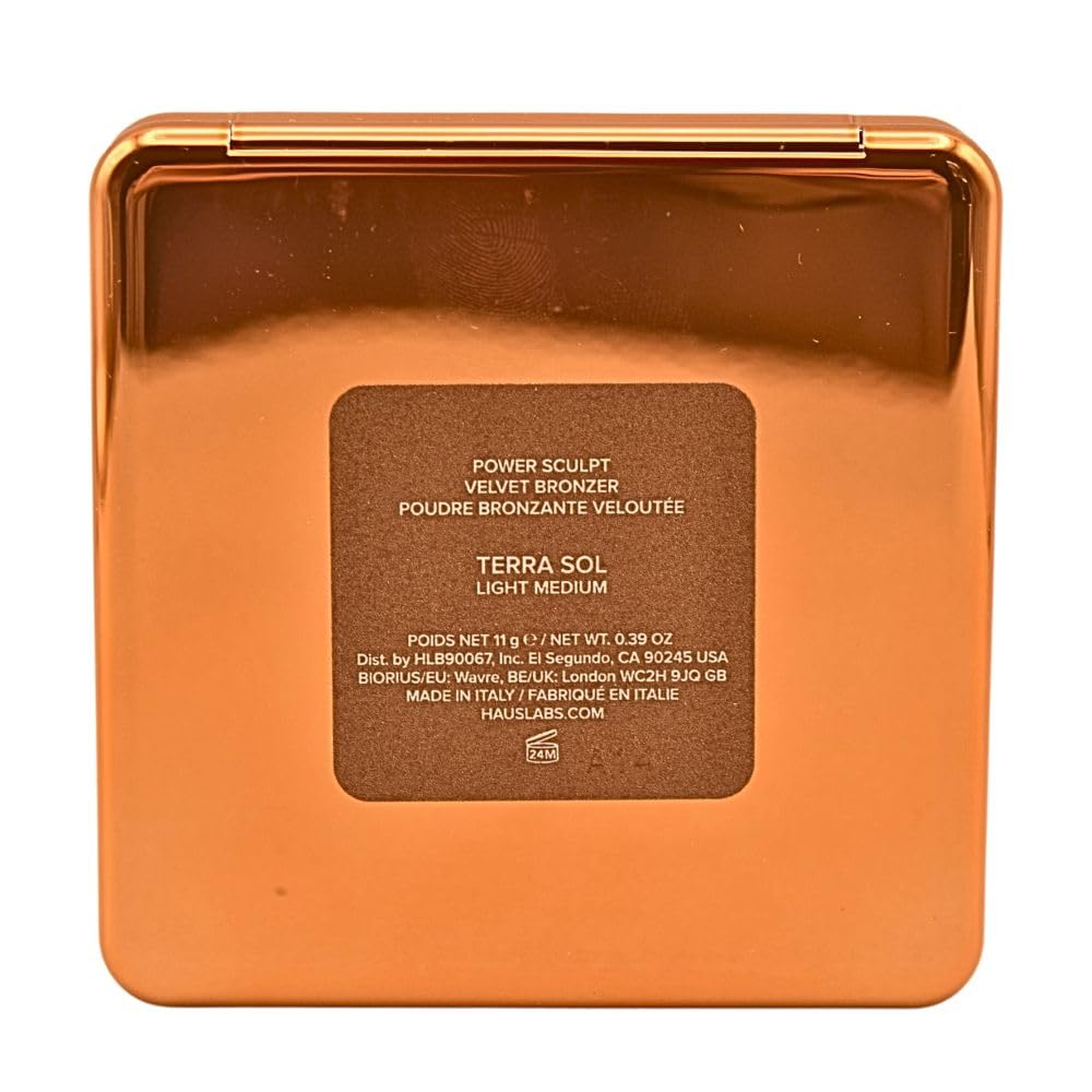 Haus Labs Power Sculpt Velvet Bronzer - Terra Sol Light Medium, Golden Peach Undertones, Natural Finish, Clean Talc-Free 12-Hour Powder Bronzer