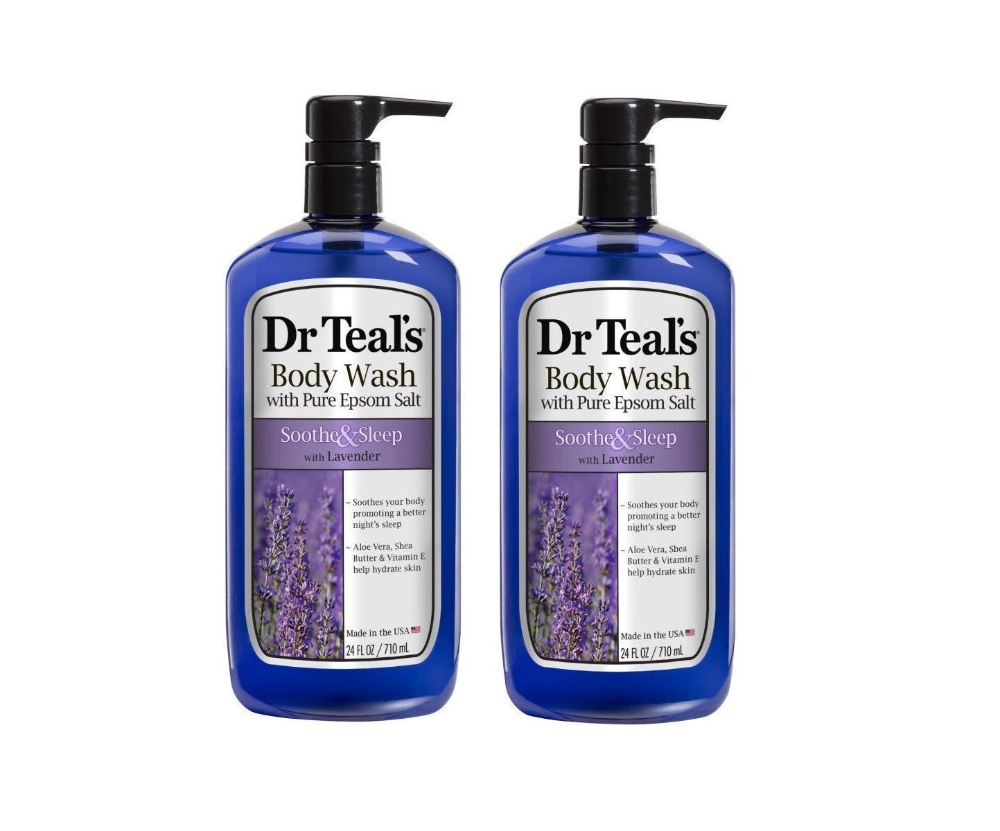 Dr. Teal's Lavender Body Wash Gift Set (2 Pack, 24oz Ea.) - Soothe & Sleep Lavender with Essential Oils Blended with Pure Epsom Salt - Ease Aches