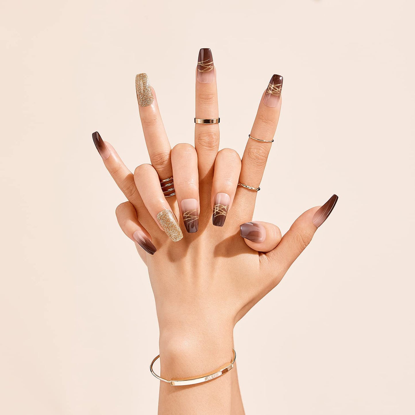 Gold Finger Gel Glam Design Nail (GD18)