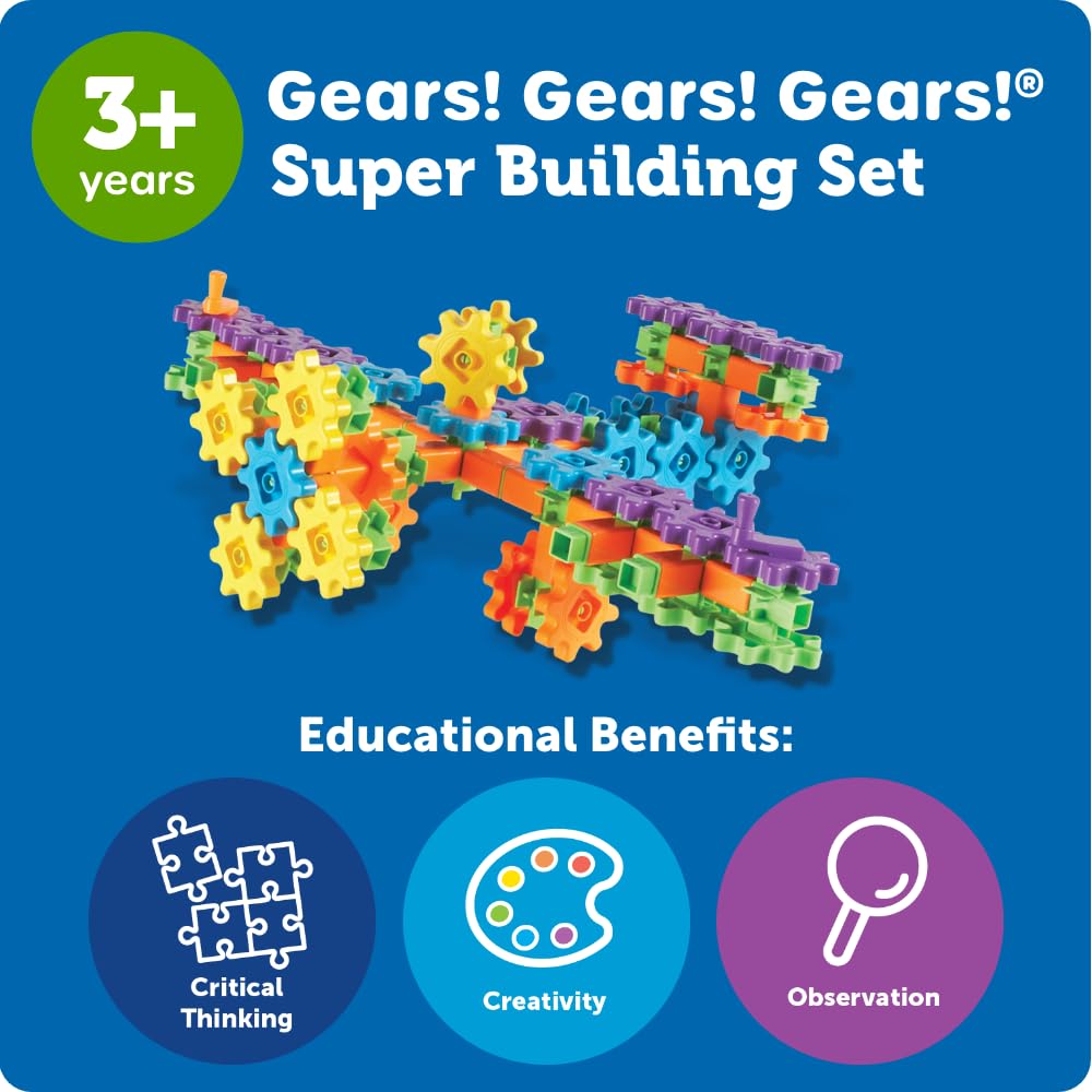 Learning Resources Gears! Gears! Gears! Super Building Set - STEM Construction Toy for Kids, Toddler Engineers Kit, Fine Motor Skills & Science Play