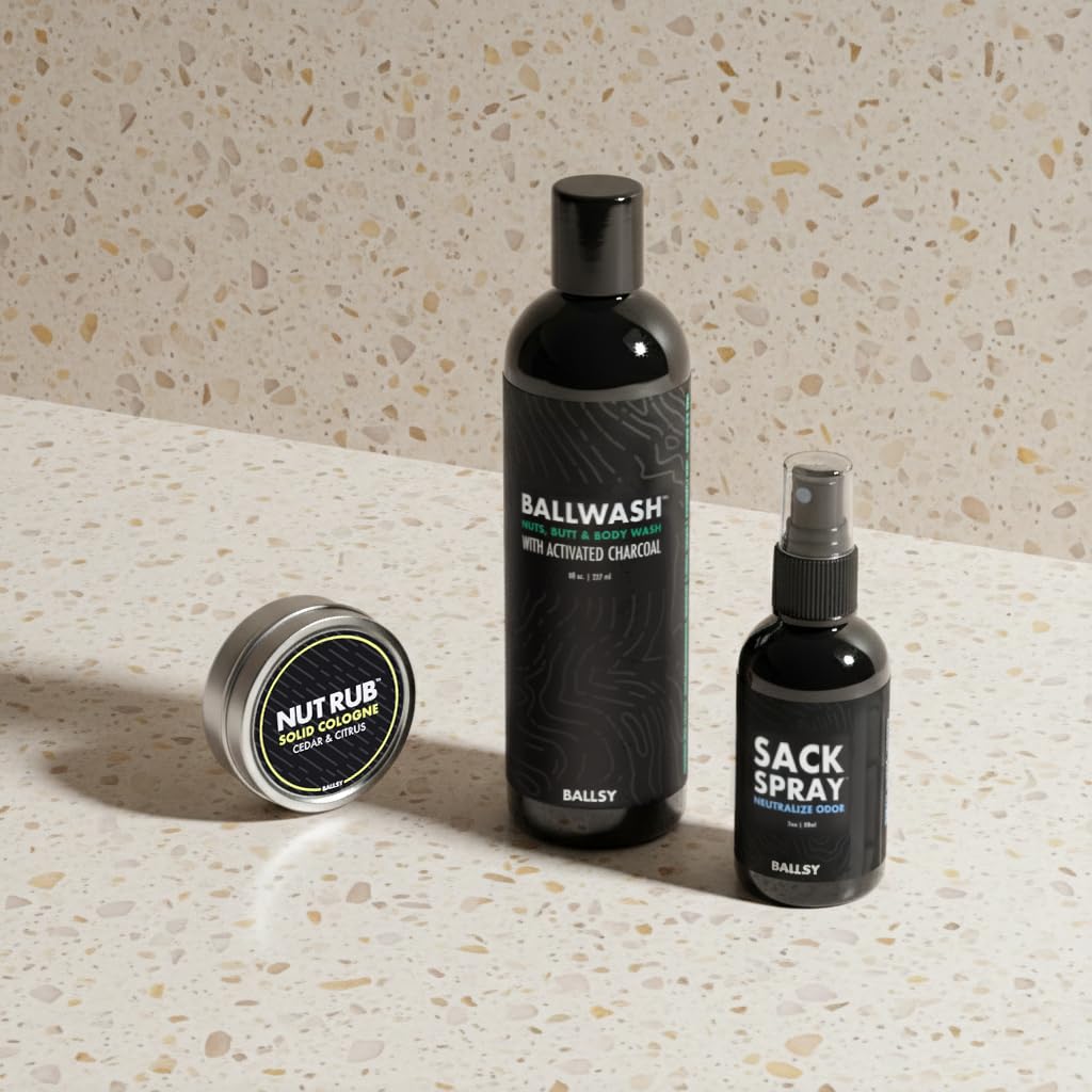 Ballsy Sack Pack, Men's Fresh Kit, Includes Body Wash, Deodorizing Spray and Cologne Rub, Men's Body Care, Ball Wash for Men Gift Pack, Citrus & Cedar