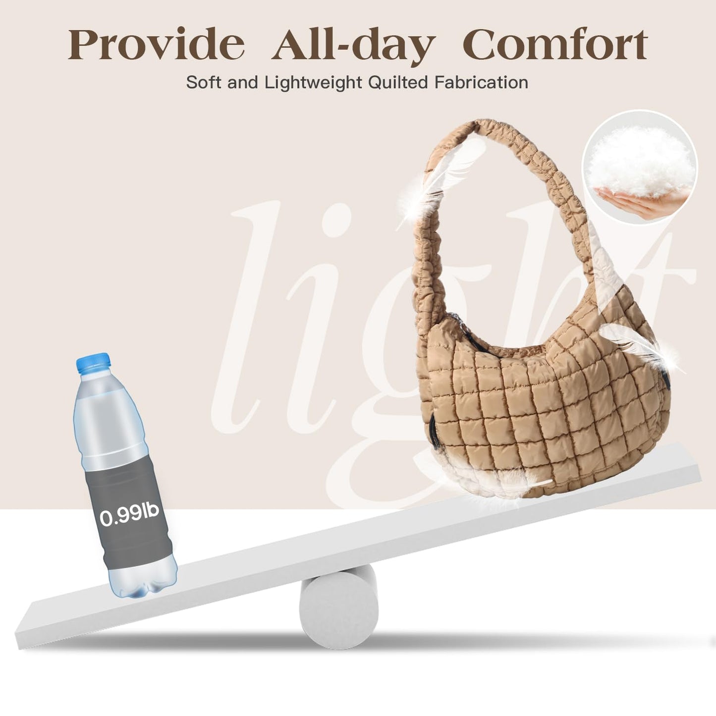 Puffer Tote Bag Large Puffy Quilted Soft Quilted Crossbody Bag Carryall Hobo Handbags for Women Girl (Khaki)