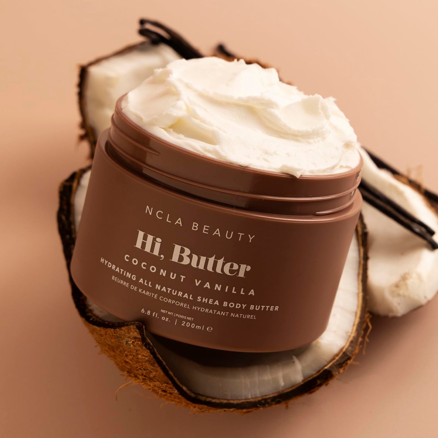 NCLA BEAUTY Hi Butter All Natural Body Butter - Body Moisturizer with Sunflower Oil and Shea, Cocoa, Mango Extracts - Coconut Vanilla - 6.8 oz