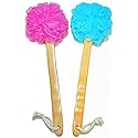 Shower Loofah Body & Back Scrubber - Exfoliating Loofah Bath Brush On a Stick - with Long Wooden Handle Back Brush for Men & Women - Easy Reach Body