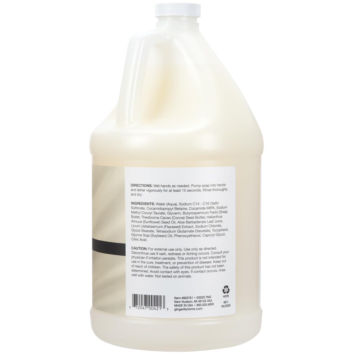 Ginger Lily Farms Botanicals Shea Indulgence Deep Hydration Liquid Hand Soap Refill, 100% Vegan & Cruelty-Free, Fragrance-Free, 1 Gallon (128 fl oz)