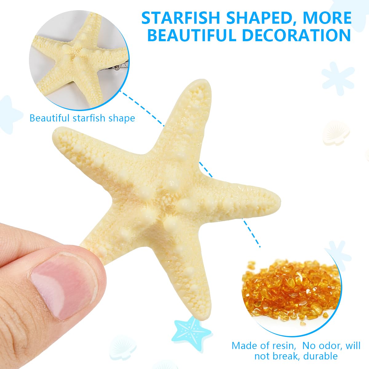 OBTANIM 2 Pcs Starfish Hair Clip Resin Beach Sea Star Hair Pins Mermaid Hair Clips Accessories for Women and Girls