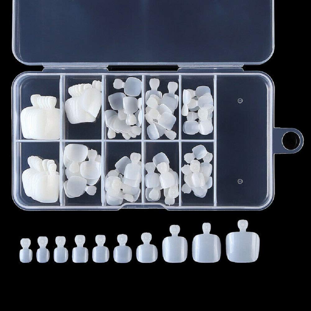 YIMART 500Pcs Fake Toenail Tips Set Nail Art Toe Decoration Full Cover False Toe Nail Tips for DIY Salon Foot Manicure Sticker Tools (White With Box)