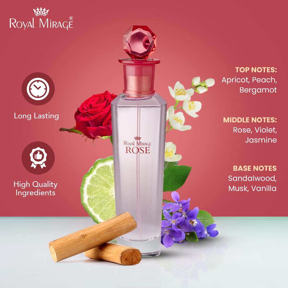 Royal Mirage Rose Eau de Toilette for Women - Premium Floral Fruity Perfume 100ml with Peach & Jasmine - Long-Lasting Feminine Fragrance Spray