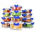 SereneLife 24 Piece Glass Storage Containers with Lids, 12 Pack Glass Meal Prep Container Set for Lunch, Kitchen Storage, Food Storage, Leak Proof…