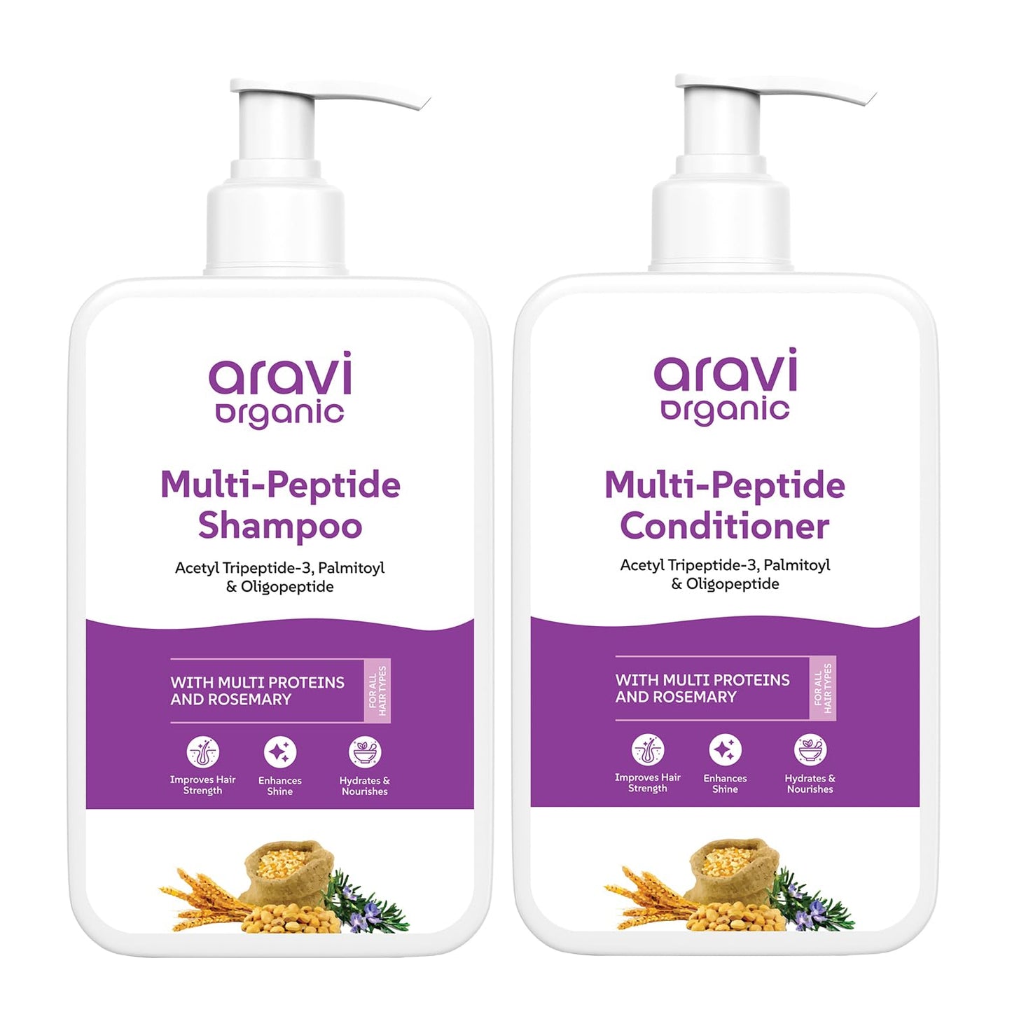 Aravi Organic Multi-peptide Shampoo & Multi-peptide Conditioner For Healthy Hair Growth - Pack of 2
