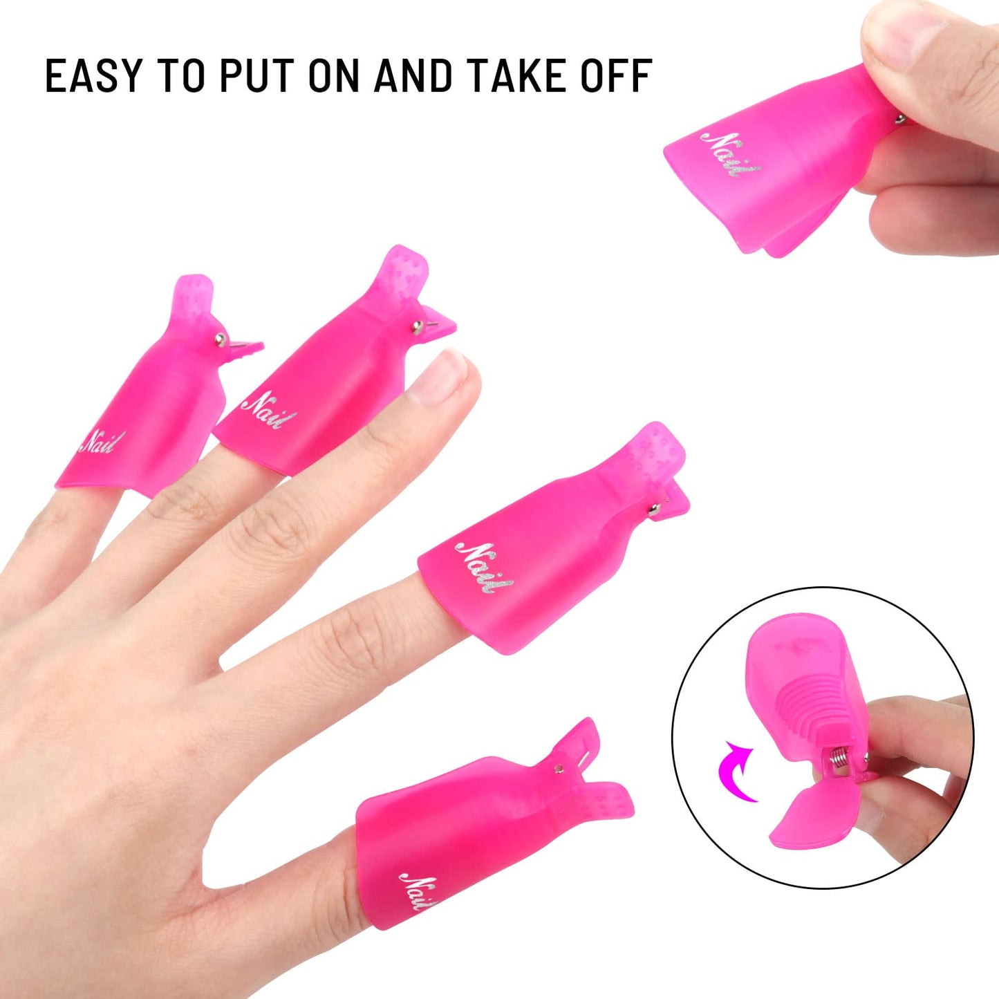 (10 Pcs Pink) Plastic Acrylic Nail Art Soak Off Cap Clip UV Gel Polish Remover Wrap Tool Gel Nail Polish Remover Clips for Fingernail Removal Soak Off