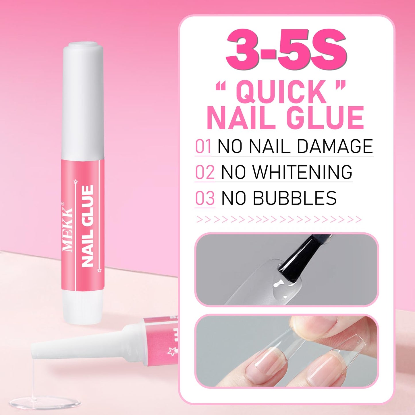 MEKK Nail Glue,Super Strong & Long-Lasting Nail Glue for Acrylic Nails,Press Ons&Broken Nails,Professional Adhesive for Nail Art Supplies,0.07OZ/PCS Beauty and Personal Care MEKK
