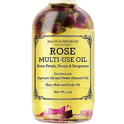 BEAUTE DE PROVENCE Multi-Use Oil for Face, Body and Hair - Organic Blend of Apricot, Vitamin E and Sweet Almond Oil Moisturizer for Dry Skin, Rose
