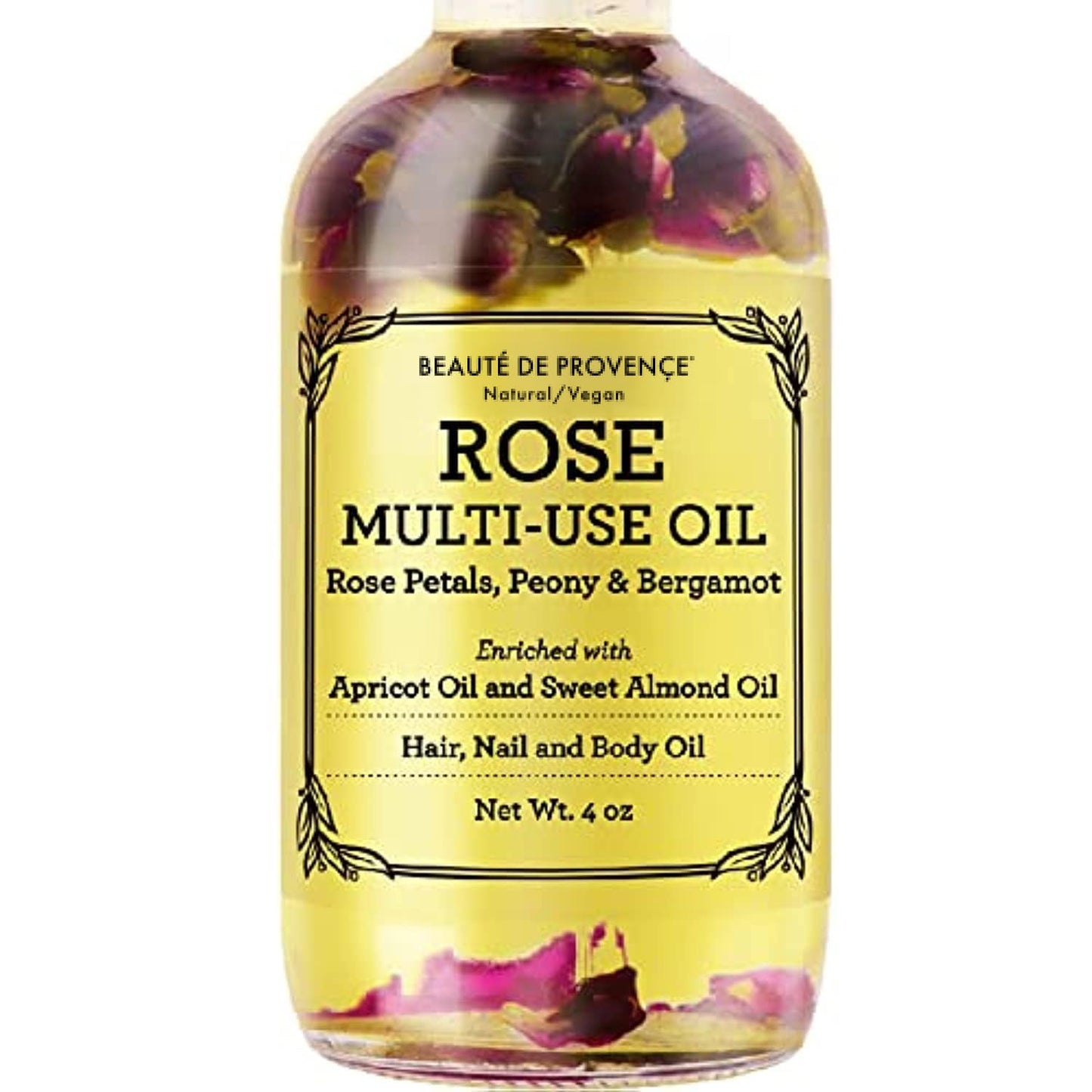 BEAUTE DE PROVENCE Multi-Use Oil for Face, Body and Hair - Organic Blend of Apricot, Vitamin E and Sweet Almond Oil Moisturizer for Dry Skin, Rose