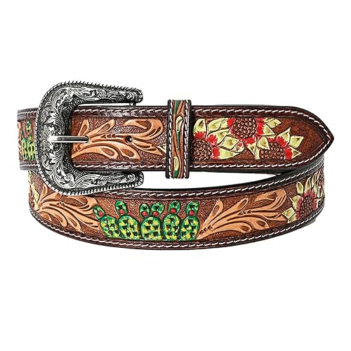 American Darling Beautifully Hand Tooled Brown Genuine American Leather Belt Men and Women Western Belt with Removable Buckle