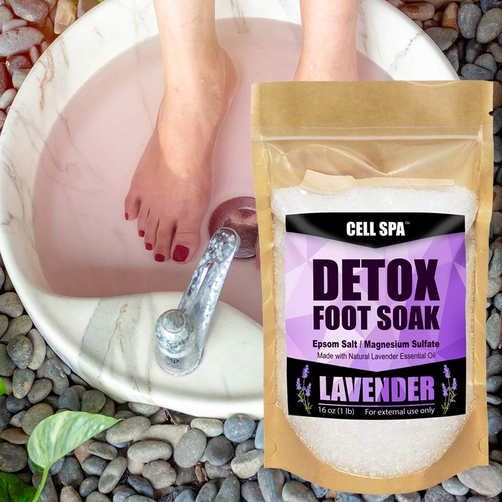 Cell Spa Detox Foot Soak Bath Premium 16 Ounce Lavender Scented Epsom Salt Magnesium Sulfate to Help Detox, Relieve Stress, Eliminate Odors & Soften