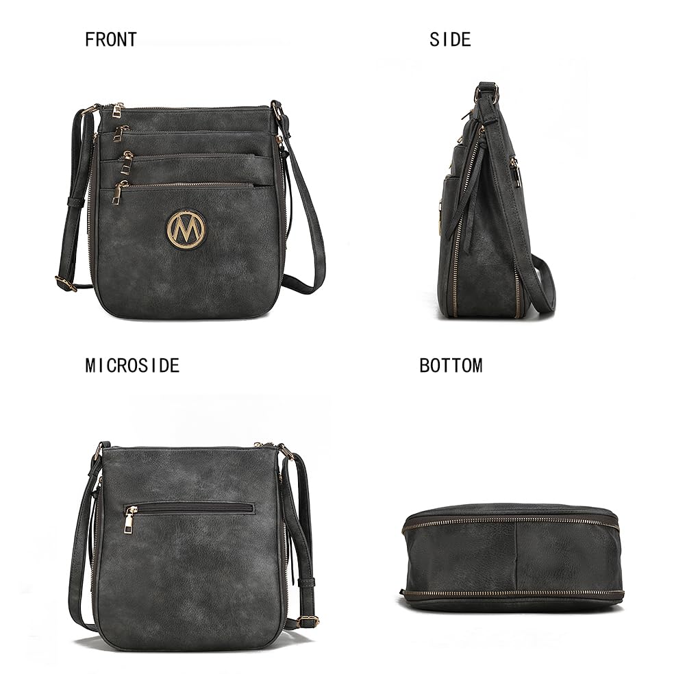 MKF Crossbody Bag for Women - PU Leather Expandable Messenger Purse - Designer Pocketbook Handbag Shoulder Strap