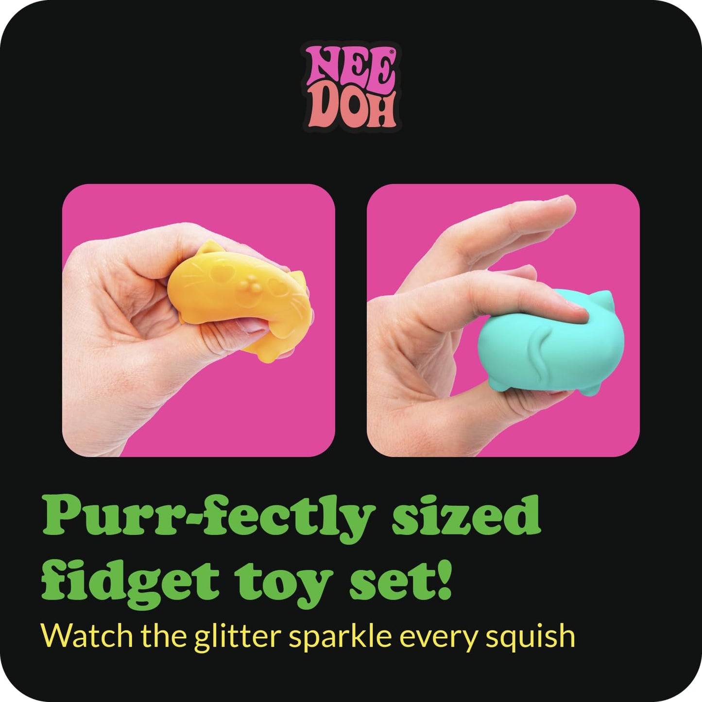 Schylling NeeDoh Teenie Cool Cat - Sensory Squeeze Toy - Contains 3 Mini Groovy Globs - 1.5" Wide - Color May Vary (Pack of 1)