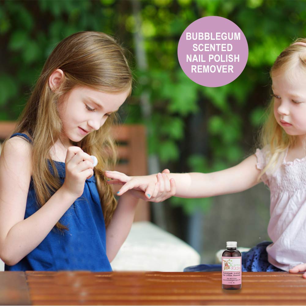 Karma Organic Natural Nail Polish Remover Bubblegum Scented for Kids - Non Toxic, Vegan, Cruelty Free, Acetone Free - Nails Strengthener