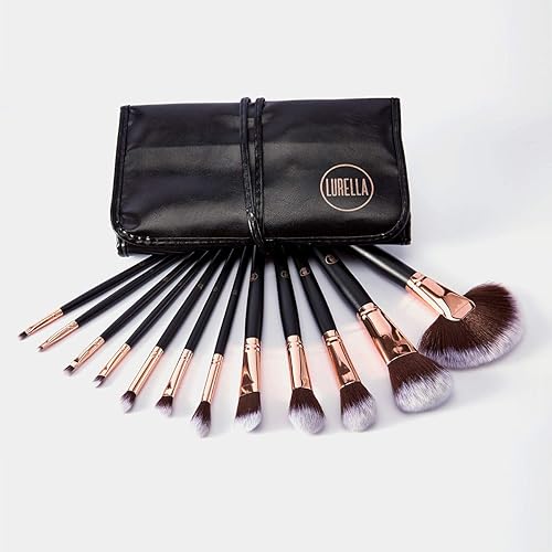 Lurella Cosmetics Stay Glam Brush Set: Essential 12 Pcs Makeup Brushes, Made With Ultra Soft Synthetic Bristles, & Includes Black Traveling Case.