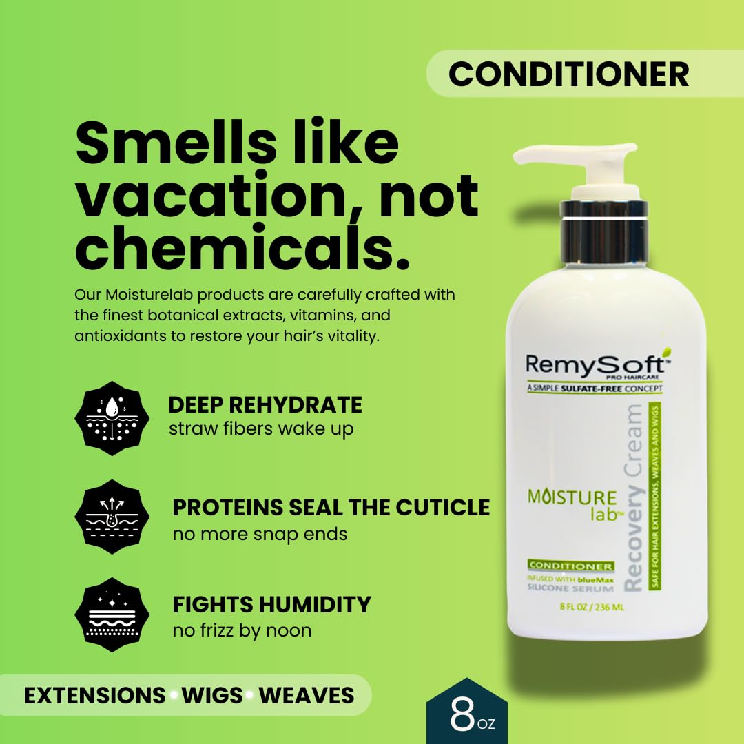 RemySoft Sulfate-Free Detangling Duo: Hydrating Shampoo + Recovery Conditioner for Human & Synthetic Extensions Wigs Weaves Lace Fronts - Moisturelab