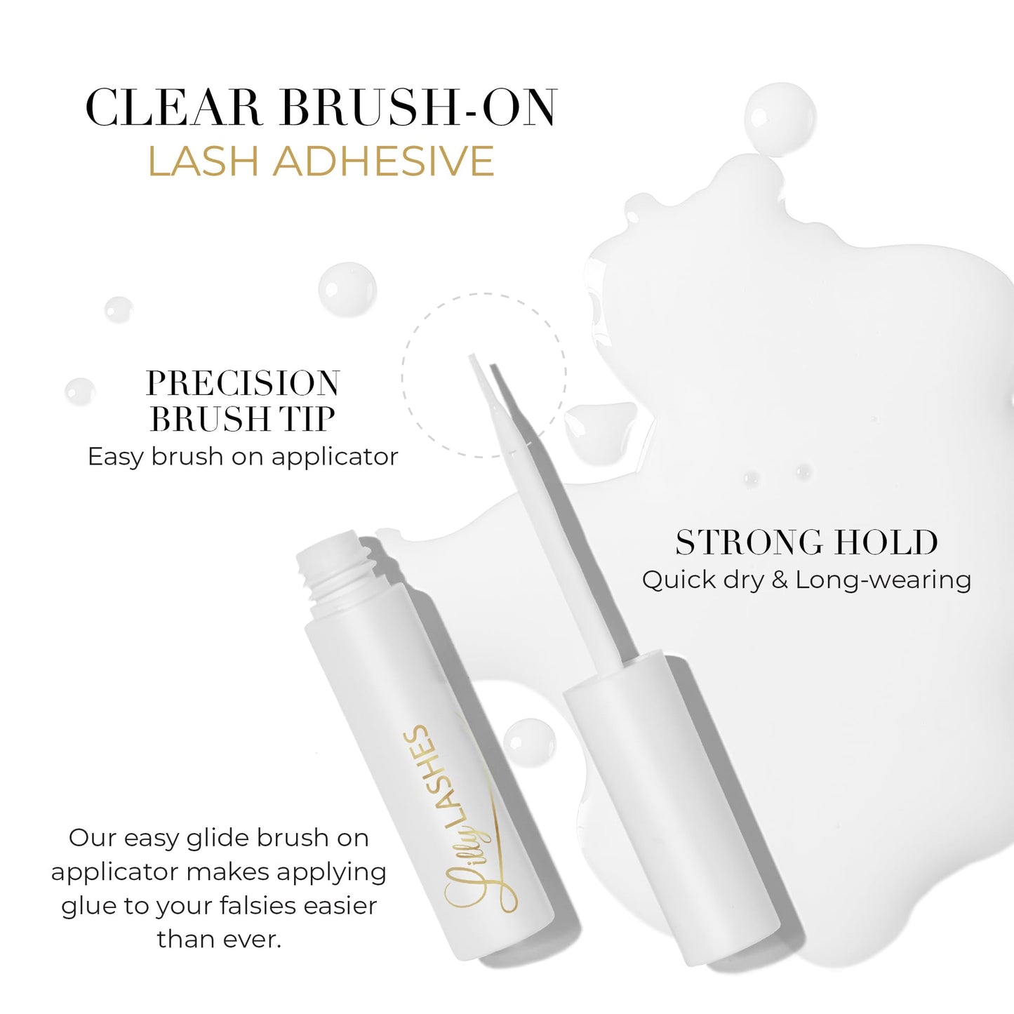 Lilly Lashes Clear Eyelash Glue - Brush On Lash Glue for False & Natural Lashes - Latex Free