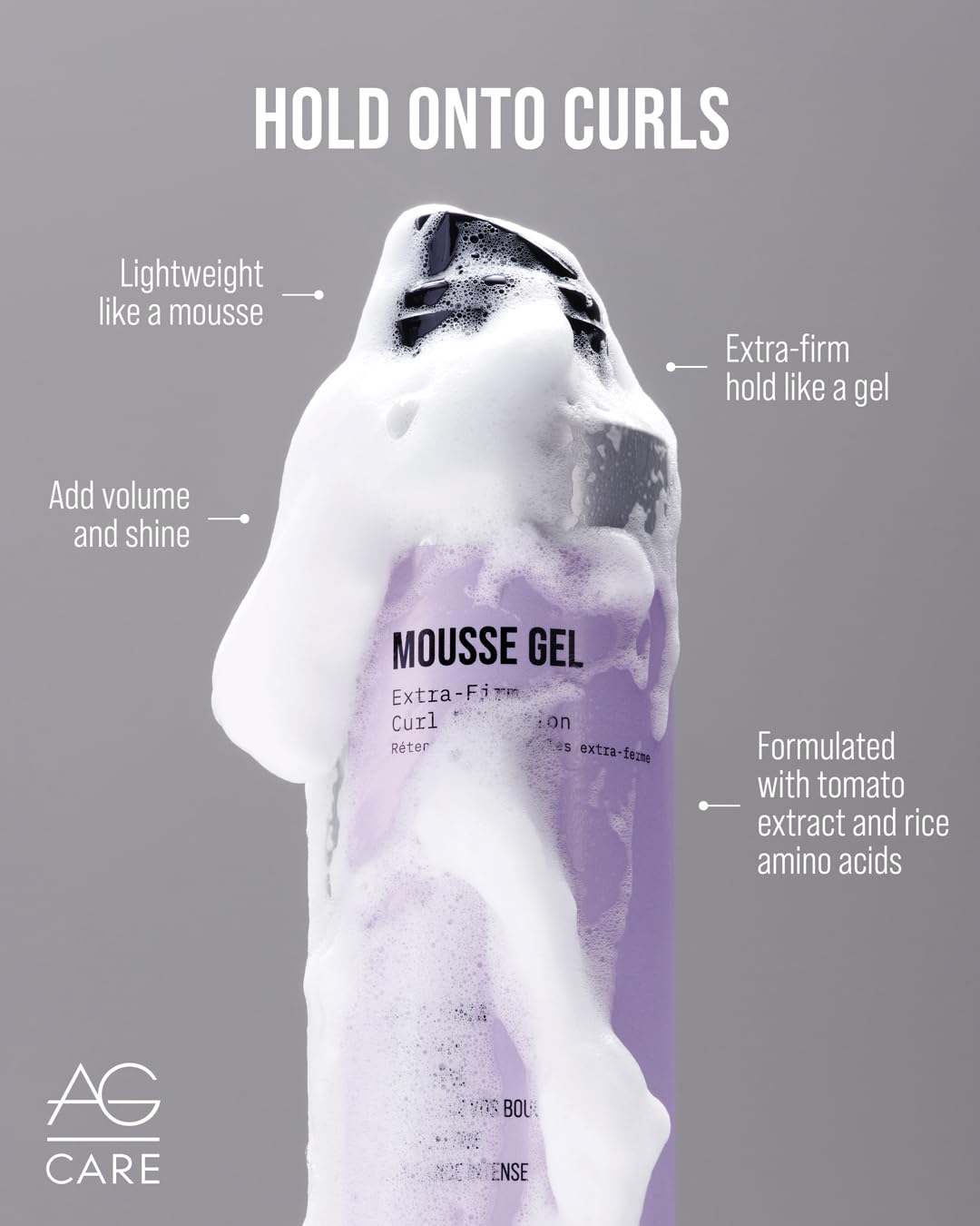 AG Care Curl Retention Mousse Gel with Exclusive Curl Creating Complex | Extra Firm Styling Mousse for Curly Hair, 10 Fl Oz