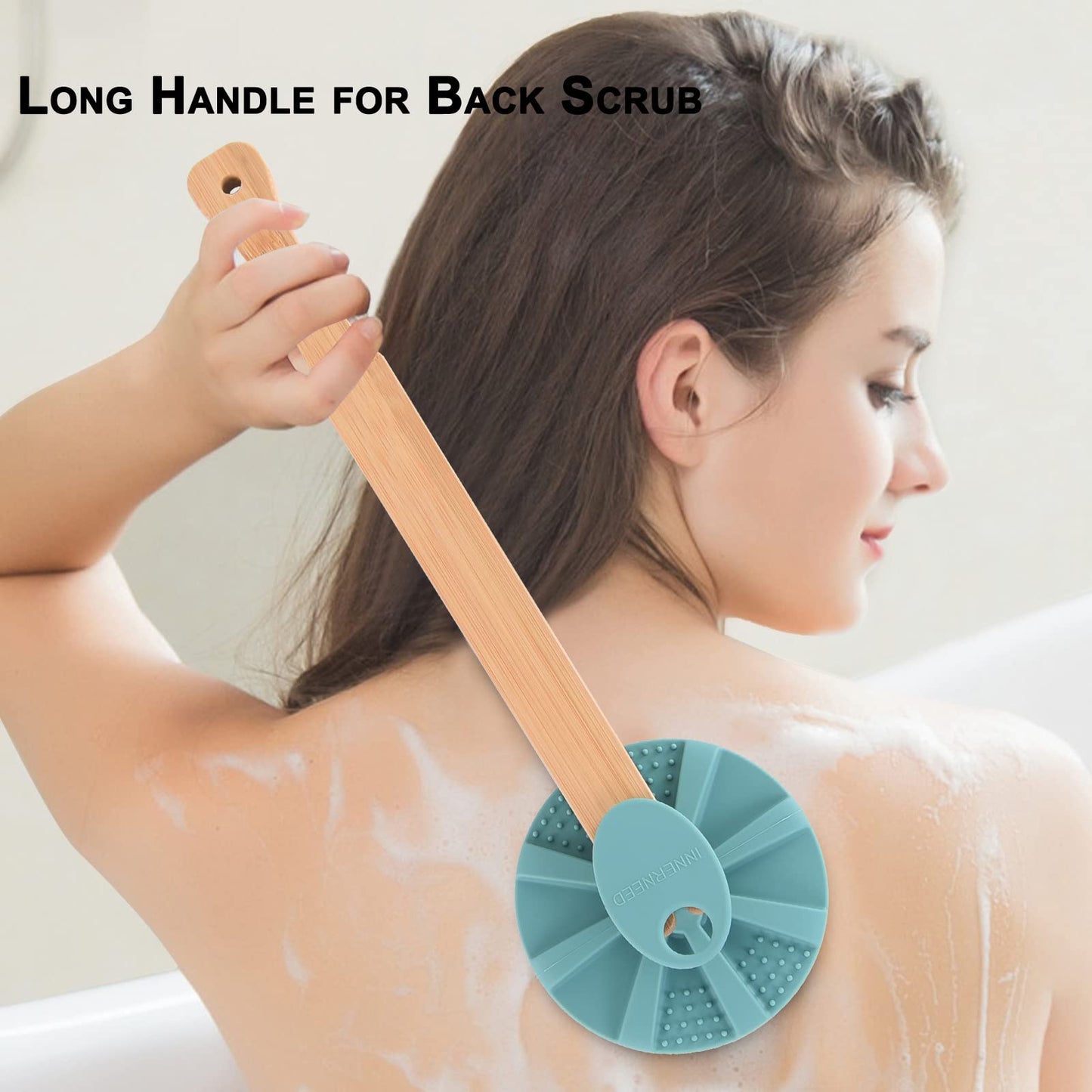 Bamboo Long Handle for INNERNEED Round Body Scrubber, for Back Scrub