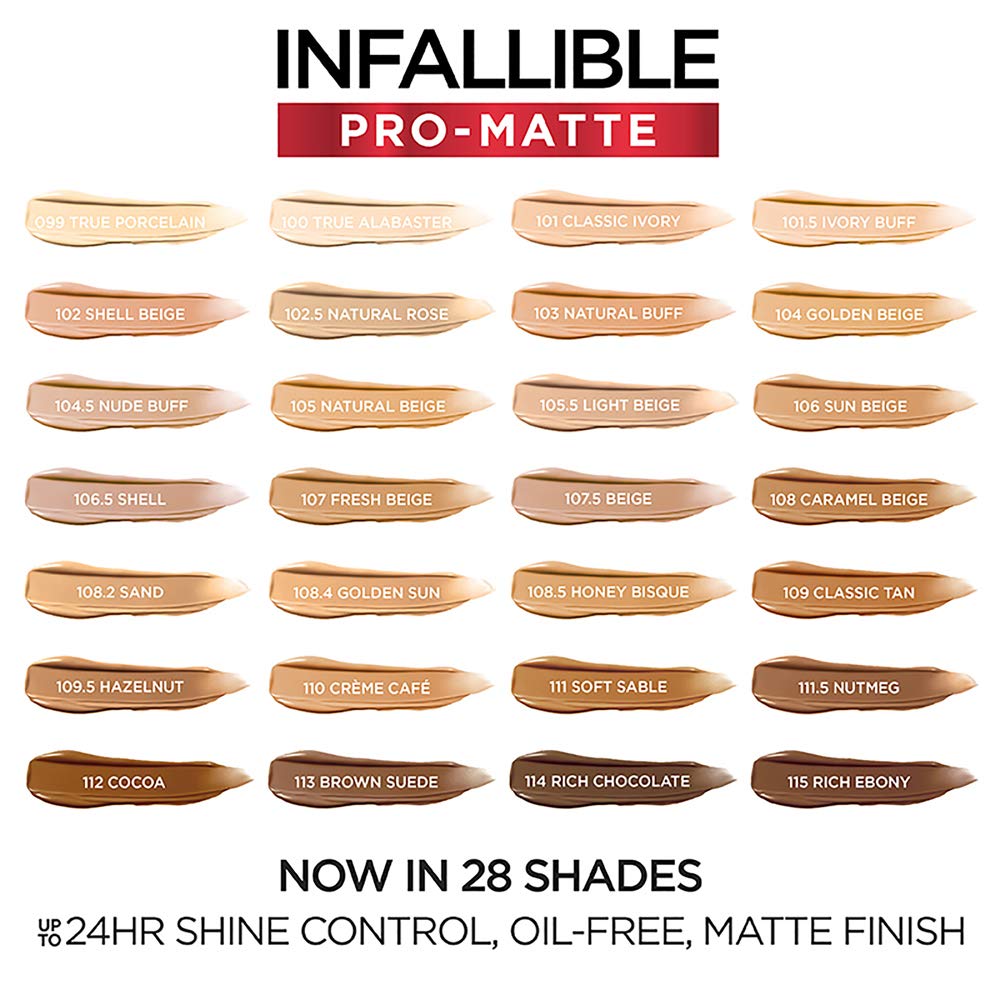 L'Oreal Paris Cosmetics Makeup Infallible Pro-Matte Liquid Longwear Foundation, Brown Suede, 1 fl oz.