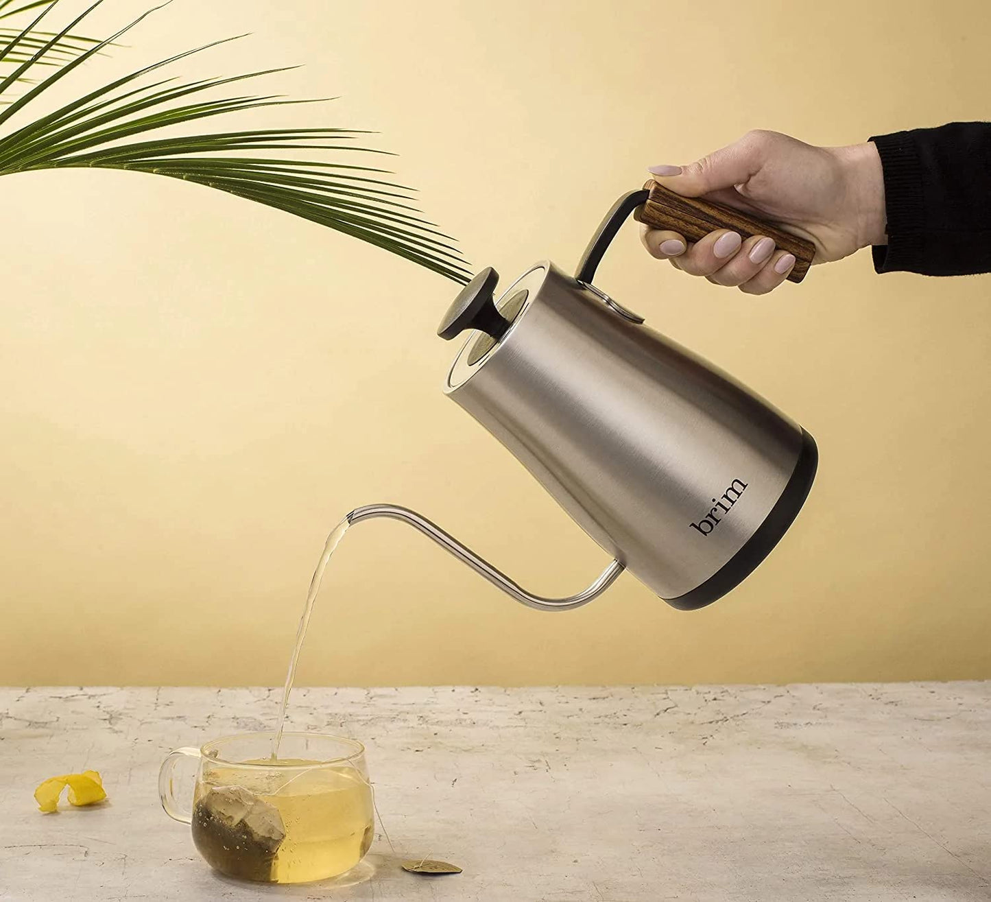 brim 0.8L Gooseneck Kettle w Wood Handle, Easy Brewing Pour Over Coffee, Tea or Hot Beverages, 6 Variable Temperature Presets, Smart Touch Interface…