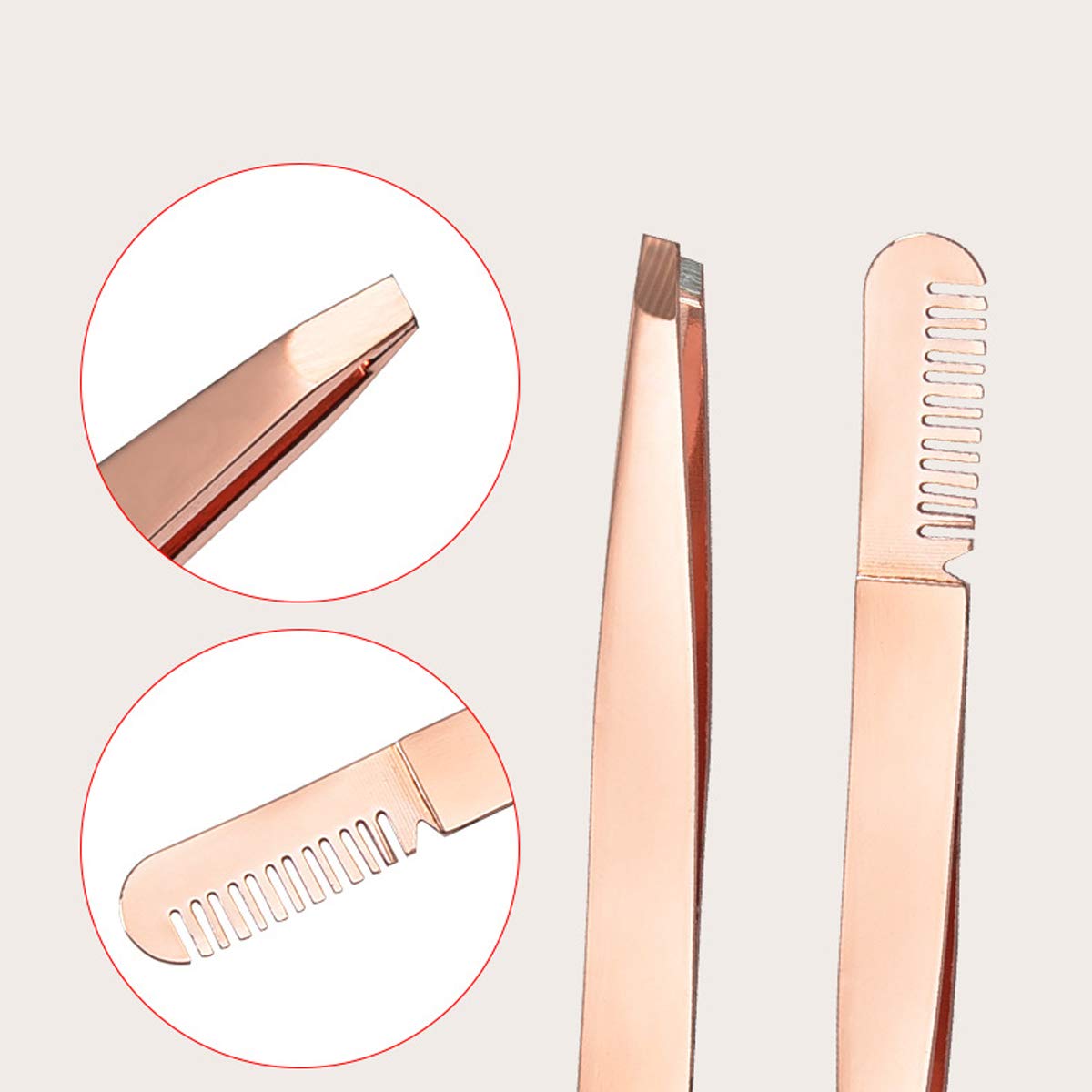 2 Pieces Multifunctional Eyebrow Tweezers with Eyebrow Comb False Eyelashes Applicator Tool Makeup Grooming Tool for Eyebrows or Facial Hair(Rose