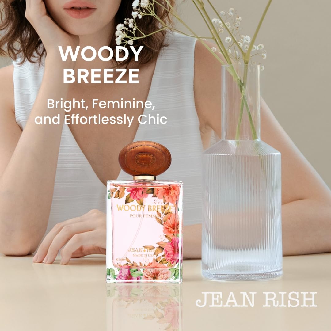 Jean Rish Woody Breeze Perfume for Women Eau De Parfum, Long-Lasting Luxury Fragrance, Made In USA - Pear, Jasmine, Iris, Vanilla, Patchouli Scent -