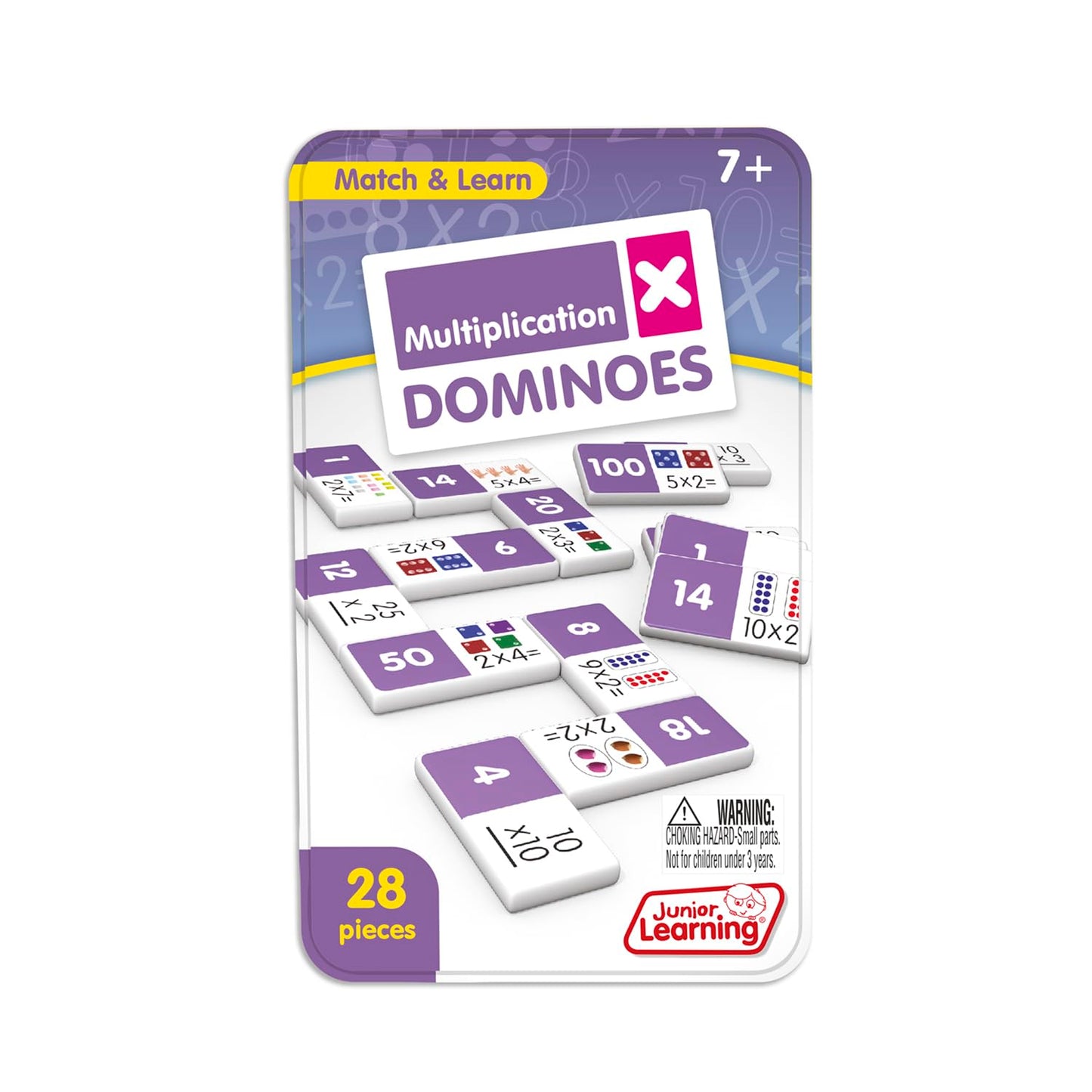 Junior Learning Multiplication Dominoes Game Set, 28 Pieces, Ages 7-9, Math Skills, Grade 2-3