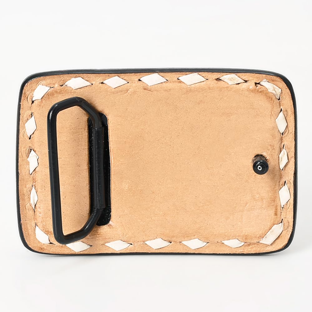 American Darling Floral Hand Carved Painted Belt Buckle Genuine Leather Covered Stylish Brown | Western