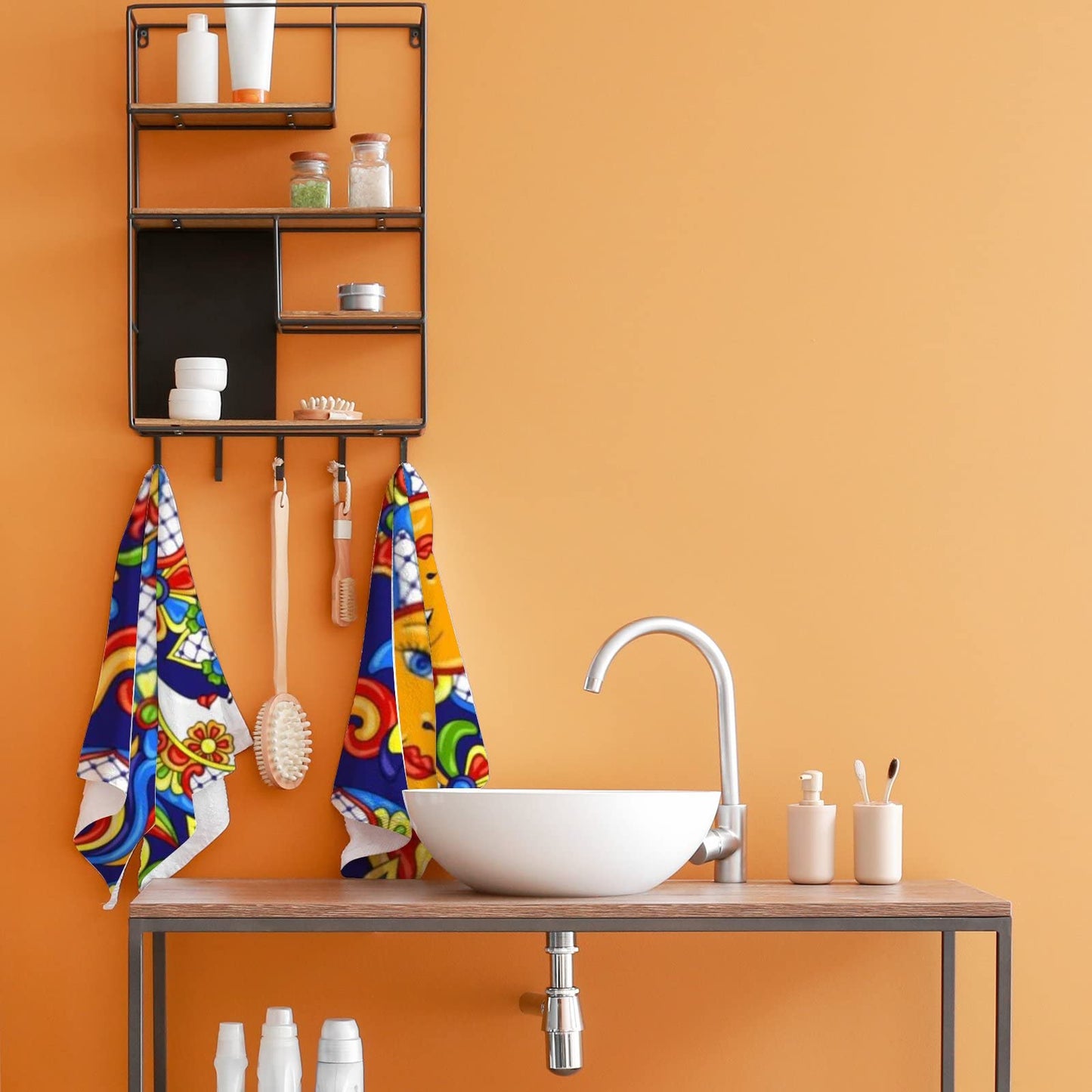 ZKLZI ZHONGJI Hand Towels 2 Piece Mexican Talavera Cute Pattern Blue Comfortable Skin-Friendly Non-Fading Bathroom Spa Kitchen Hotel Bath Gym Running…