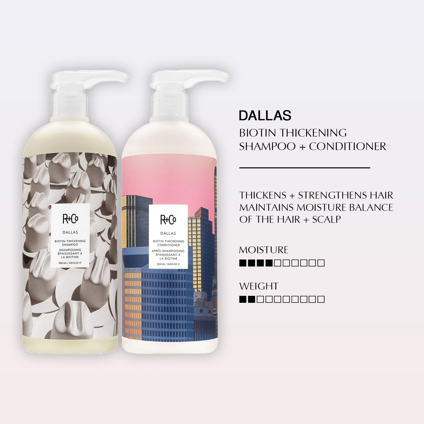 R+Co Dallas Biotin Thickening Shampoo and Conditioner Liter Set- Volumizing Formula for Fine, Thin Hair - Adds Strength, Body & Fullness