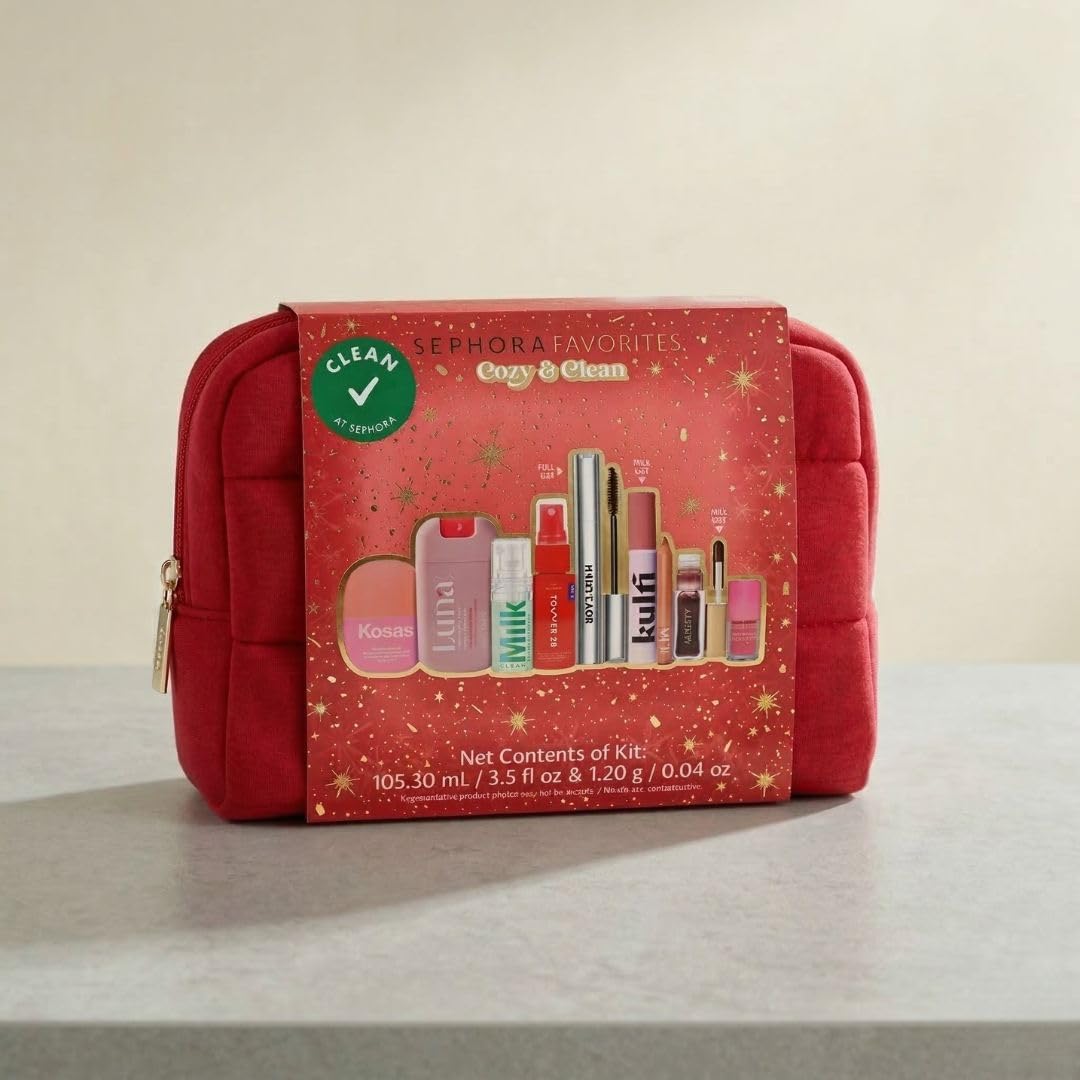 Sephora Cozy & Clean Makeup Holiday Gift Set - 9 Clean Beauty Essentials with Lip, Primer, Mascara & Skincare