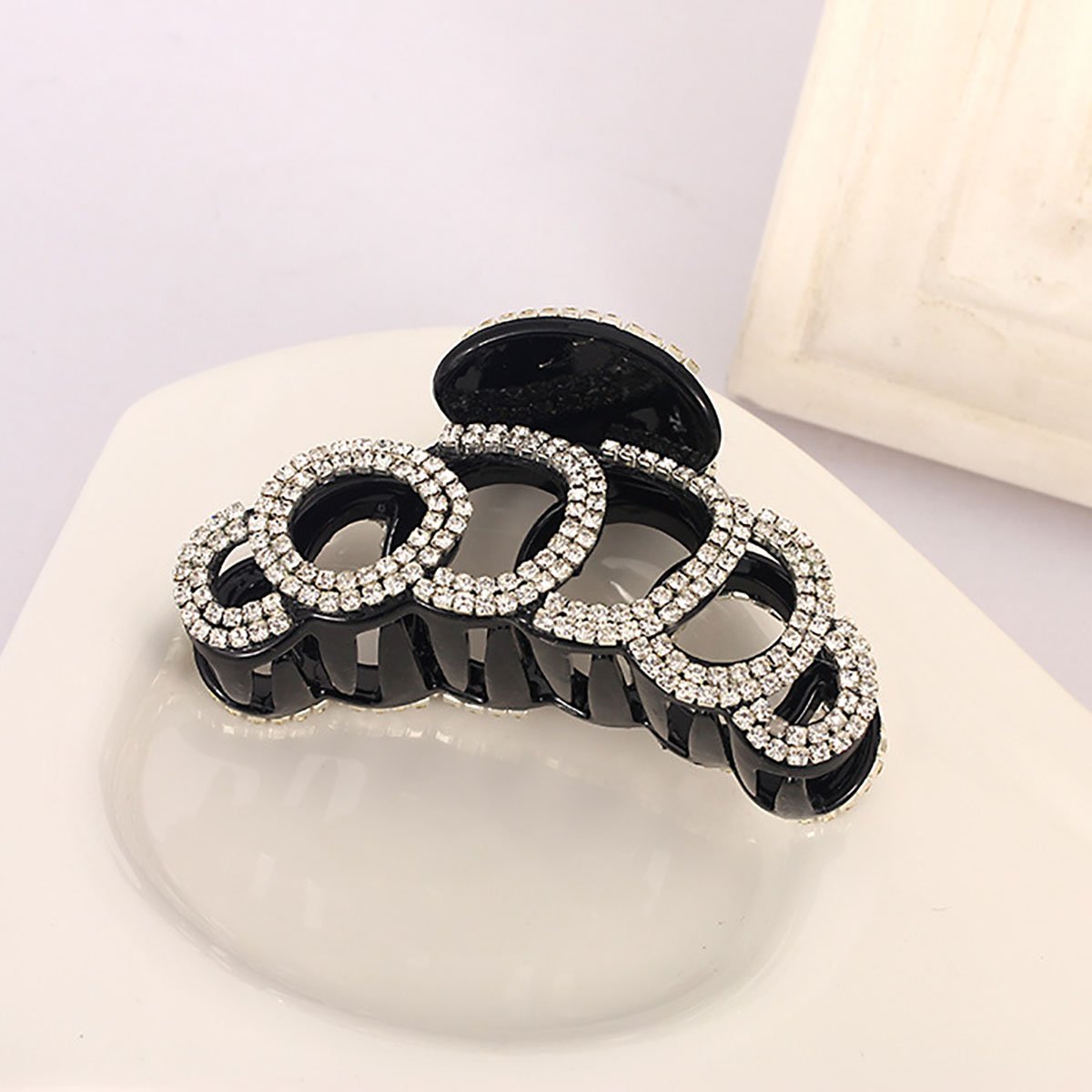 Exquisite Rhinestones Jaw Clip Claw Clip Large Crystal Thick Hair Claw Hair Clip Head Dress for Women Lady (Black)