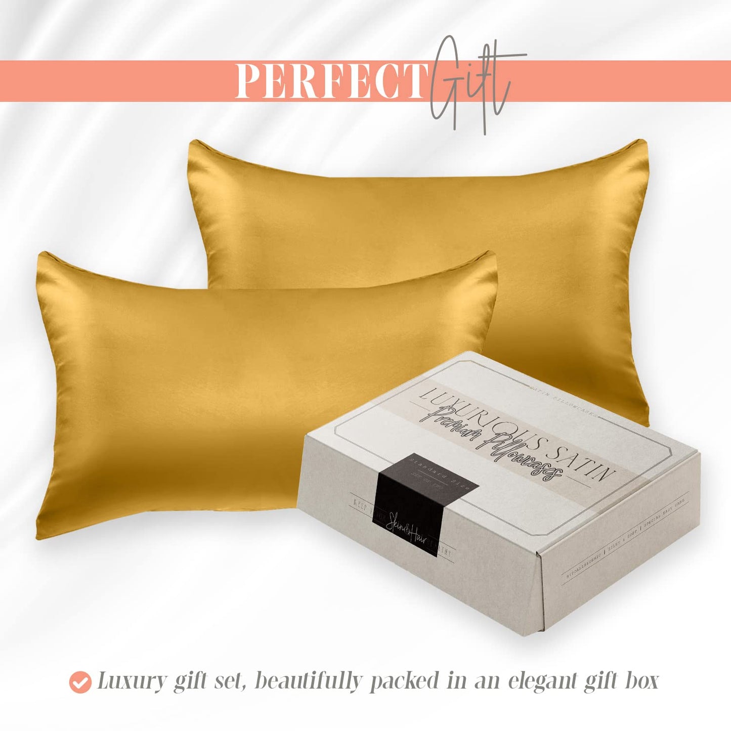 Elegant Comfort Silky and Luxurious 2-Piece Satin Pillowcase Set for Healthier Skin and Hair, Hidden Zipper Closure and Beautifully Packaged, Satin
