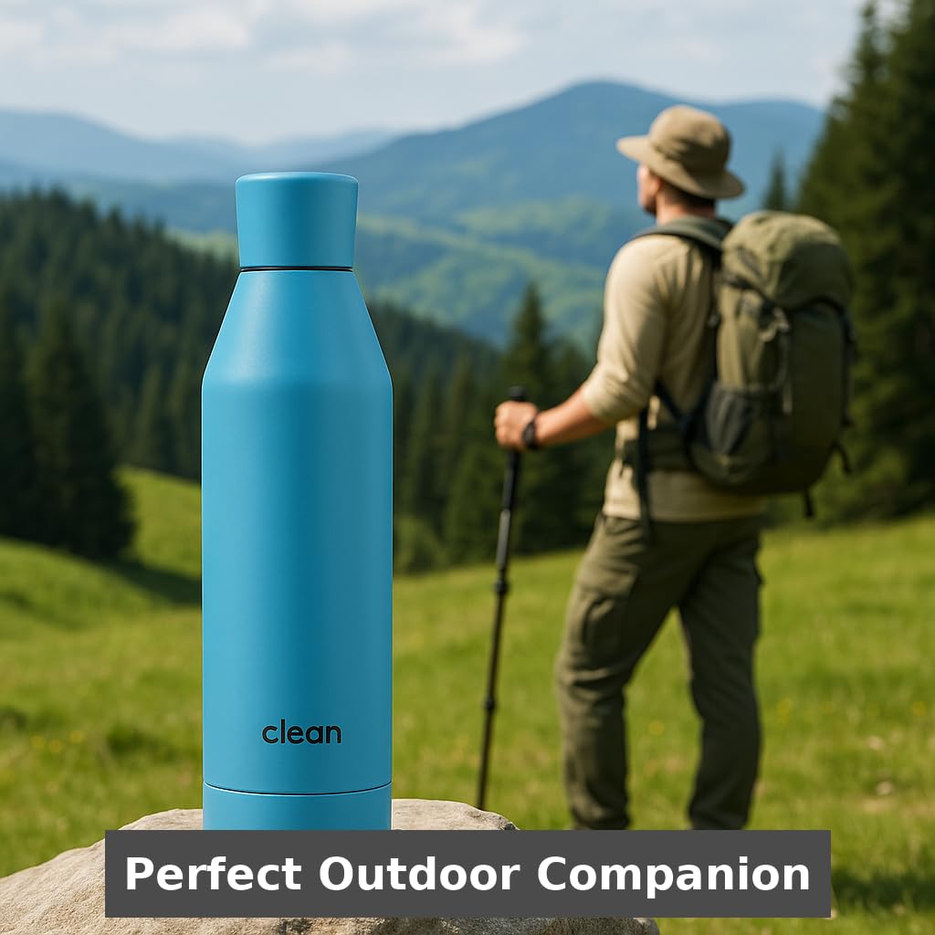 The Clean Hydration Co, Canteen 17, Easy to Clean Vacuum Insulated Stainless Steel Water Bottle with Removable Bottom Cap (Aqua)
