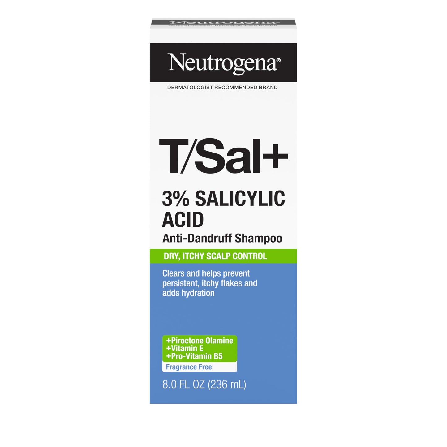 Neutrogena T/Sal+ Anti-Dandruff Shampoo with 3% Salicylic Acid, Clears Persistent Itchy Flakes and Adds Hydration to Scalp. With Piroctone Olamine