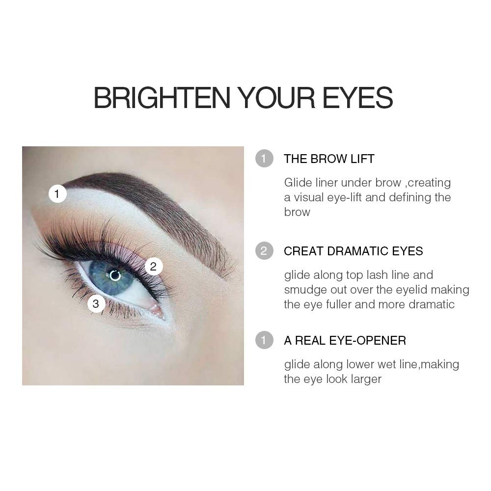 KAIQIKAIXI 6 White Eyeliner Pencils Professional Use as Highlighter, Soft, Waterproof, Long-Lasting Eyeshadow, Eye Brightener,Eye Shadow Pencil, Lip