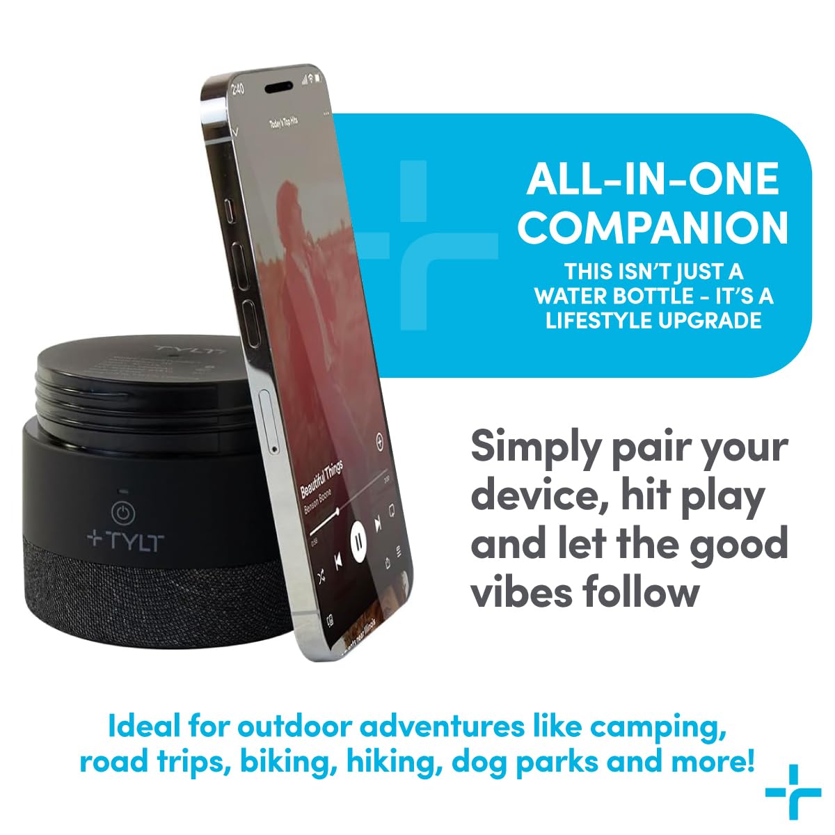 TYLT Smart Water Bottle with Bluetooth Speaker, Wireless Stainless Steel Insulated Travel Tumbler with Flip Straw, Rechargeable, Portable, Double…