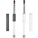 Ycyan 2Pcs Oval & Flat UV Builder Gel Nail Brush Set Rhinestone Handle Professional Nail Art Design Brushes for Polygel Hard Gel