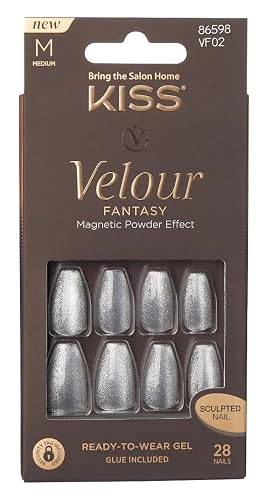 Kiss Velour Fantasy Nails 28 Count Medium Silver Beauty & Personal Care KISS