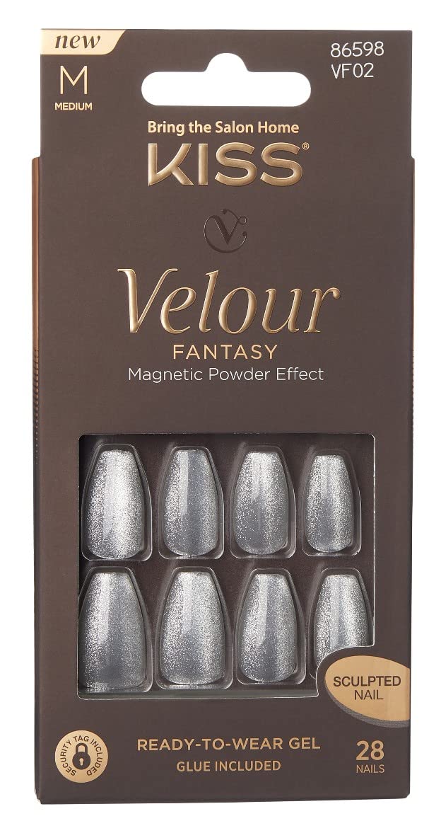 Kiss Velour Fantasy Nails 28 Count Medium Silver Beauty & Personal Care KISS
