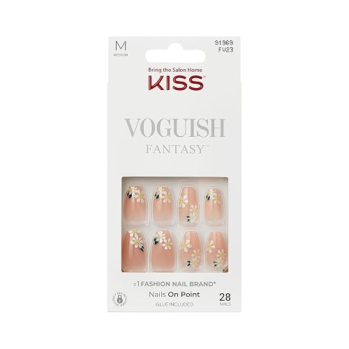 KISS Voguish Fantasy, Press On Nails, Nail glue included, '4 Wheel Drive', Beige, Medium Size, Coffin Shape, Includes 28 Nails, 2g glue, 1 Manicure Beauty & Personal Care KISS