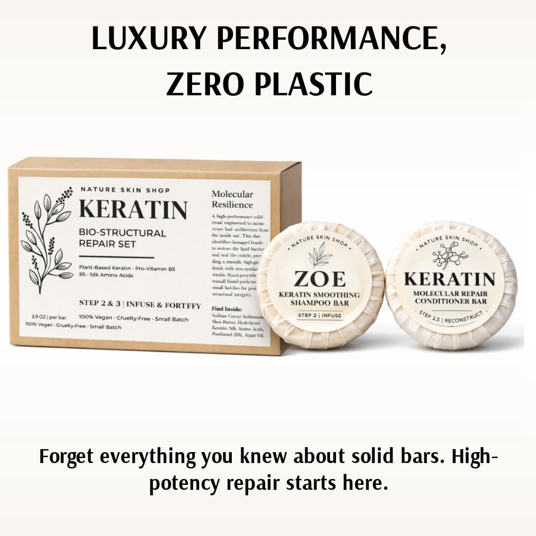 Nature Skin Shop Keratin Shampoo and Conditioner Bar Set - Intense Repair, Hydration & Frizz Control - Sulfate-Free, Vegan, Eco-Friendly Solid Hair